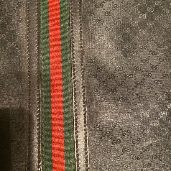 GUCCI VINTAGE 1980s Monogram Pattern 30” Suitcases Navy Leather/Coated Canvass - Picture 7 of 16